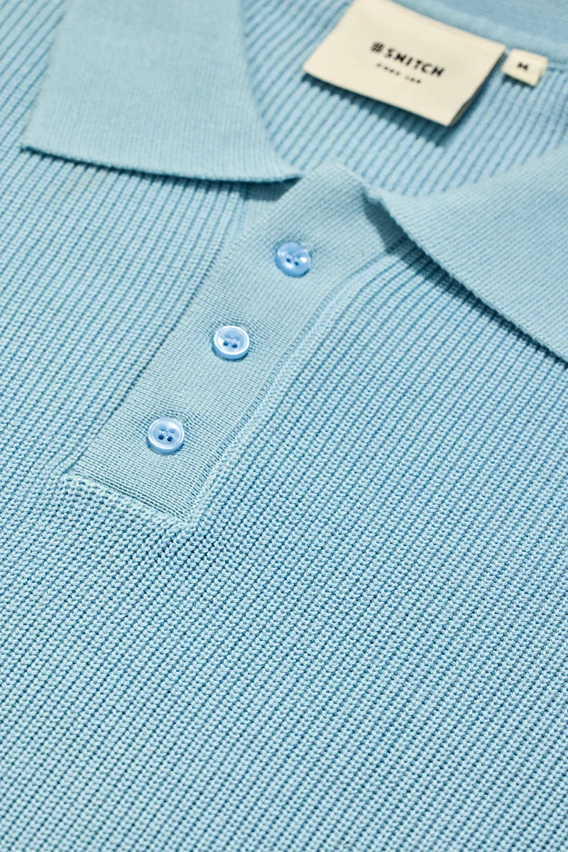SNITCH Core Lab Light Blue Textured Polo T-Shirt